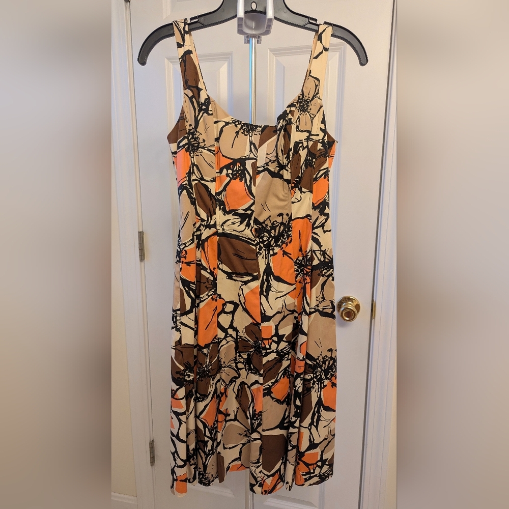 Nine West Orange and Brown Spaghetti Strap Maxi Sundress